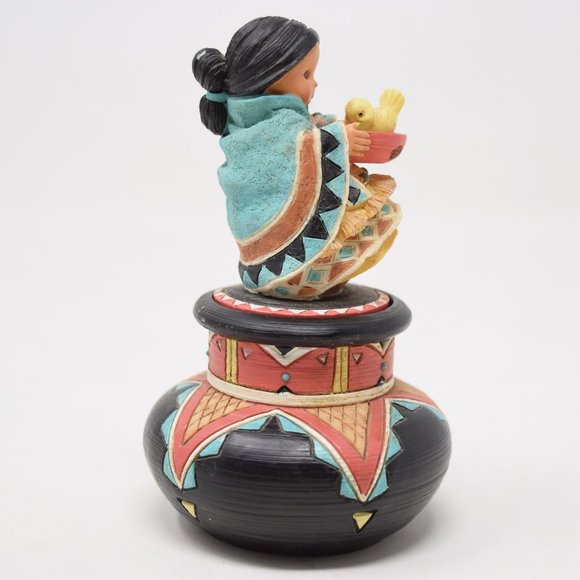 1995 Friends of Feather Compassion Girl Birdbath Trinket Box Karen Hahn Native - Picture 6 of 16